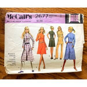 Vintage 1970s McCalls 2677 Sewing Pattern Size Lg 16 Dress Tunic Pants COMPLETE